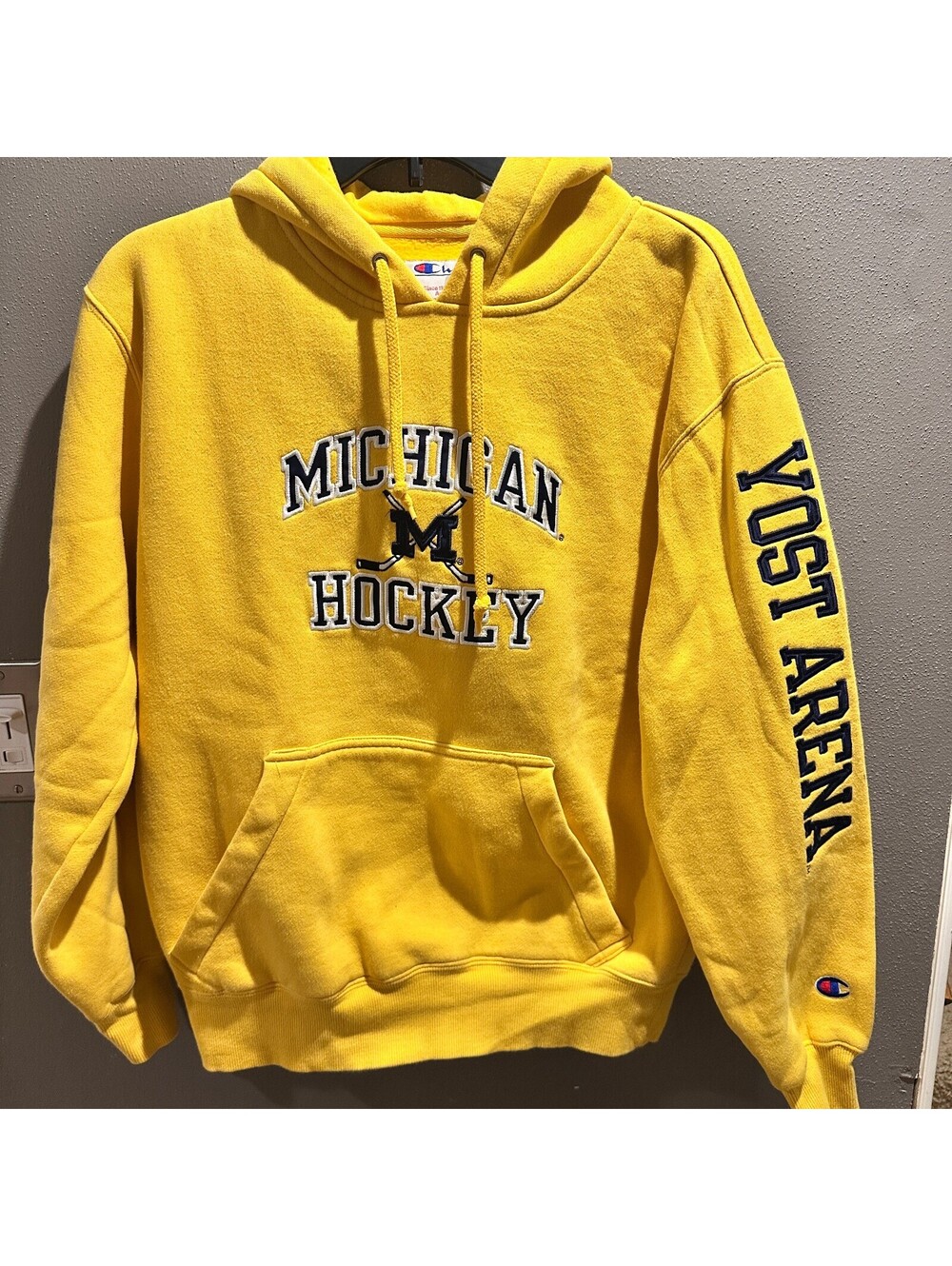 Vintage Champion Michigan Hockey Yost Arena Hoodie Maize Yellow Men's/Women's S